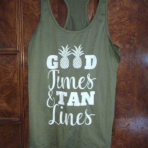 Army Green Racer Back Tank Top Good Times & Tan Lines